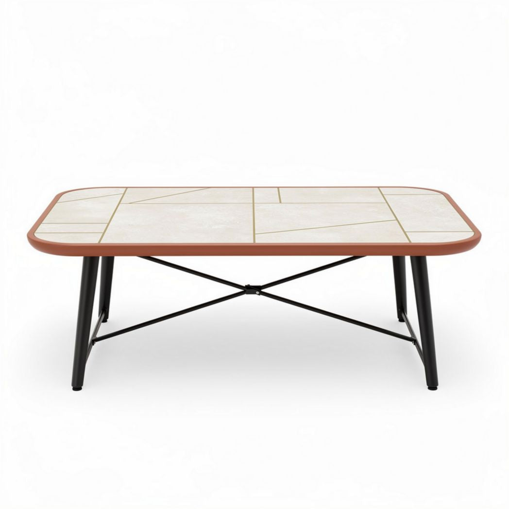 Mesa de centro retangular em mármore e metal 120 x 60 x 45cm