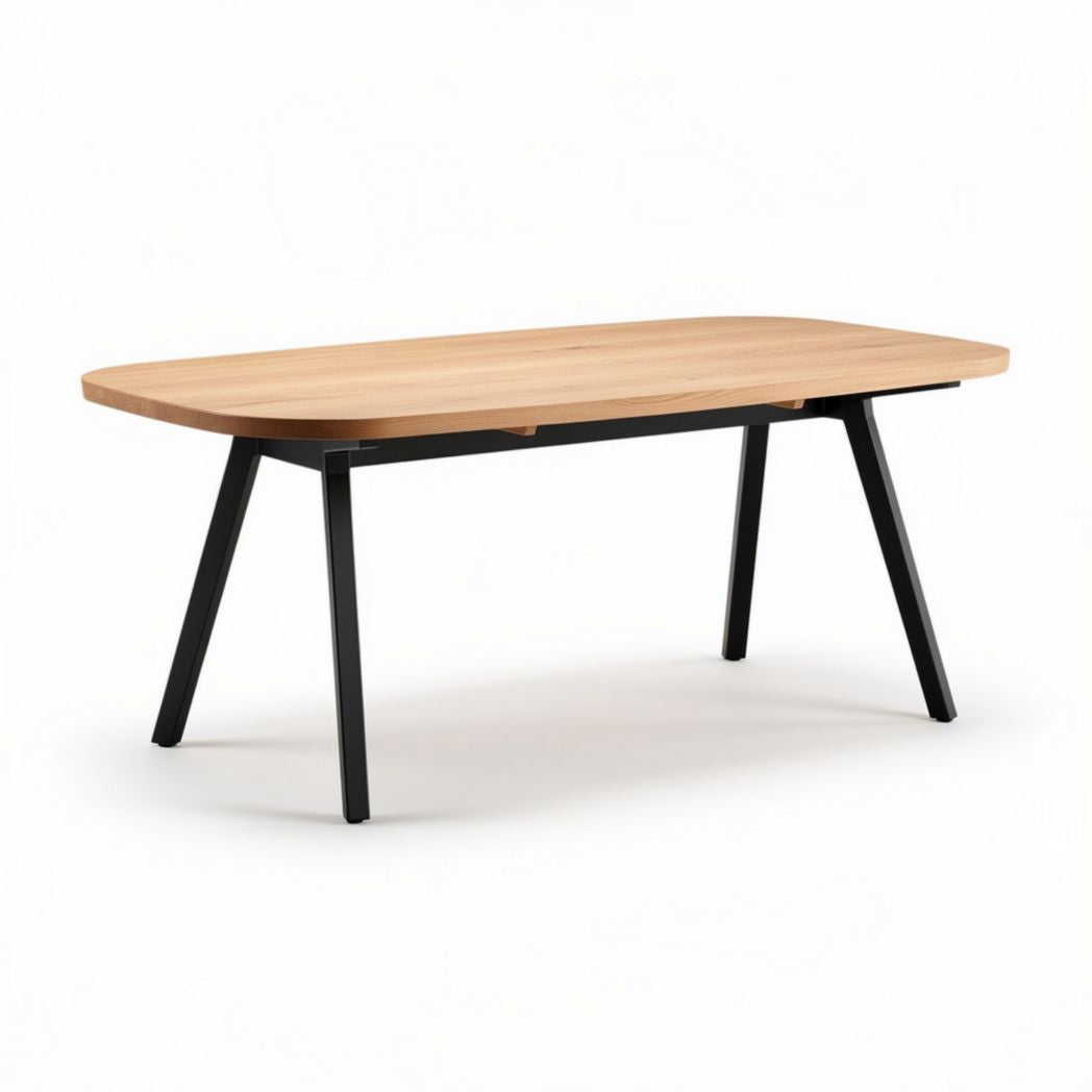 Mesa de jantar retangular em madeira natural com pernas em metal 180 x 90 x 75cm