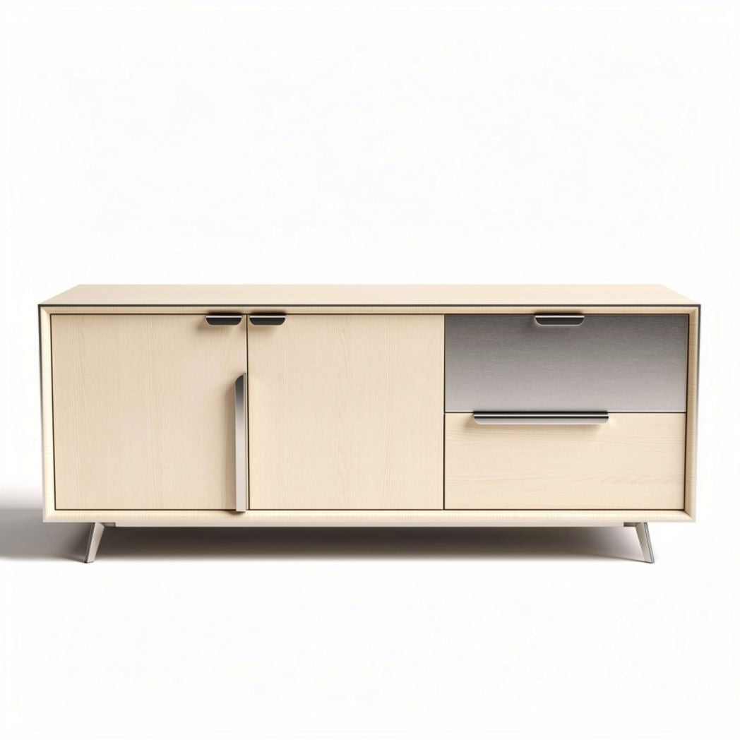 Móvel de sala de estar em madeira clara 120 x 40 x 50cm com portas e gavetas