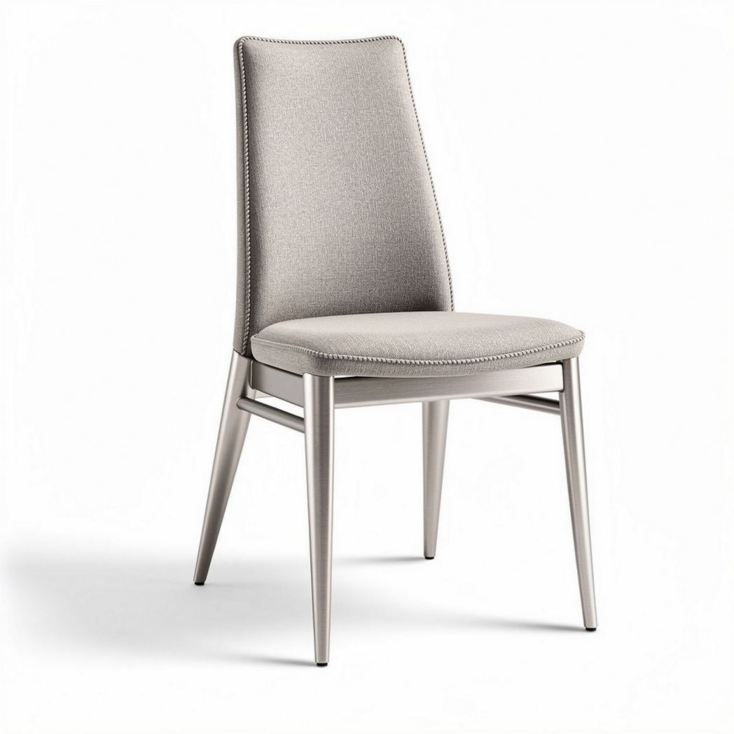 Cadeira de design contemporâneo com estrutura metálica e estofado cinza 45 x 45 x 90cm
